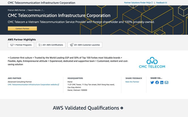 CMC Telecom nâng hạng đối tác cao cấp, trở thành Advanced Consulting Partner của AWS