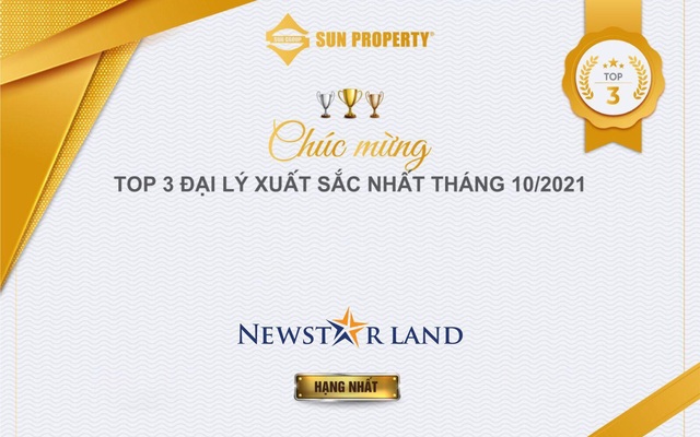 NewstarLand 3 tháng đạt Top đại lý phân phối xuất sắc nhất Sun Property