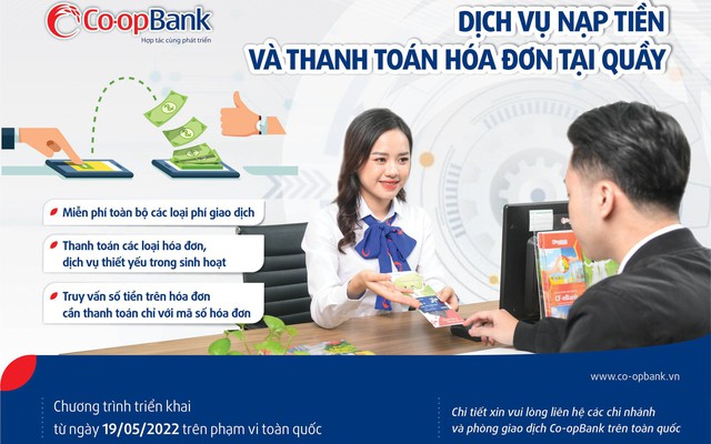 Co-opBank triển khai dịch vụ nạp tiền và thanh toán hóa đơn tại quầy