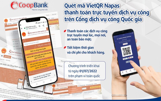 Cùng Co-opBank Mobile Banking thanh toán trực tuyến trên Cổng dịch vụ công Quốc gia