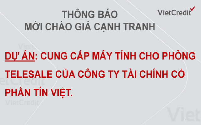 VietCredit thông báo mời chào giá cạnh tranh