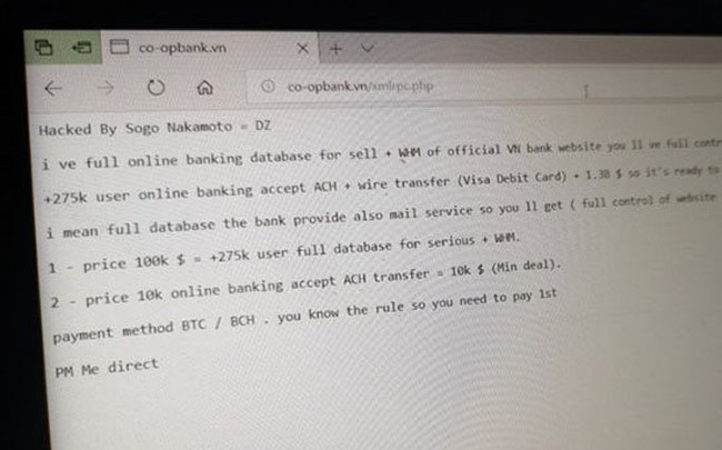Ngân hàng Hợp tác xã Việt Nam nói gì sau vụ hacker tấn công website đòi tiền chuộc 100.000 USD?