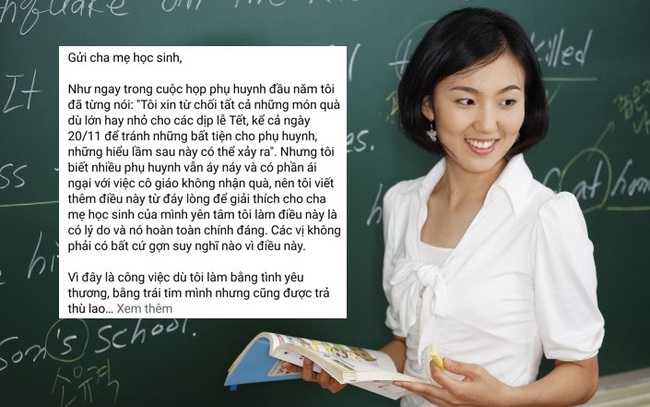 Bức thư gây sốt của cô giáo "tri ân ngược" phụ huynh ngày 20/11, giải thích lý do đầy thuyết phục vì sao không nhận quà cũng chẳng nhận hoa Bức thư gây sốt của cô giáo "tri ân ngược" phụ huynh ngày 20/11, giải thích lý do đầy thuyết phục vì sao không nhận quà cũng chẳng nhận hoa