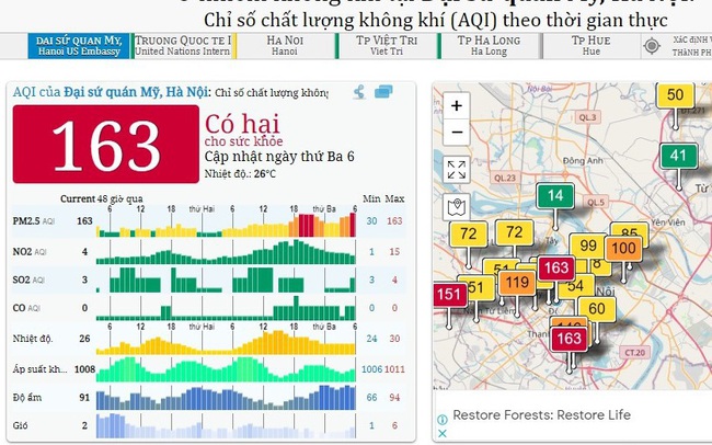 Hà Nội tái ô nhiễm không khí từ sáng nay