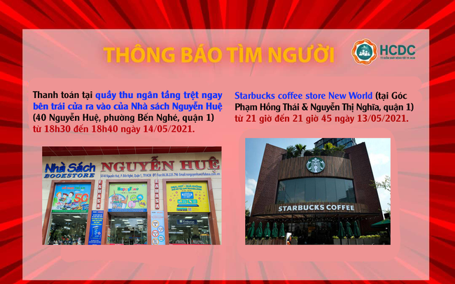 Thông báo khẩn: TPHCM tìm người đến Nhà sách Nguyễn Huệ, Starbucks quận 1