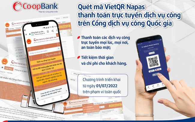 Cùng Co-opBank Mobile Banking thanh toán trực tuyến trên Cổng dịch vụ công Quốc gia