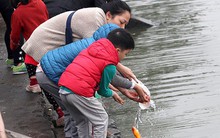 Sợ 'tắc đường’, người dân thả cá chép tiễn ông Công ông Táo về trời sớm