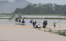 [Ảnh] Cận cảnh điểm sạt lở kinh hoàng chia cắt Quốc lộ 46, dân liều mình đứng giữa dòng lũ bắt cá ở Nghệ An