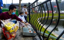 Ảnh: Độc đáo cách thả cá chép tiễn ông Công, ông Táo về trời bằng máng trượt ở Hà Nội