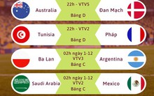 Lịch thi đấu World Cup tối 30/11 và rạng sáng 1/12