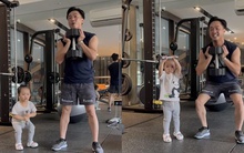 Đàm Thu Trang thích thú với khoảnh khắc con gái bắt chước Cường Đô La tập tạ