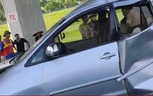 Ô tô biến dạng, 2 thùng container chắn ngang cao tốc Hà Nội-Hải Phòng sau va chạm