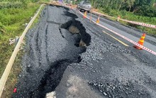 Tuyến đường tránh trăm tỉ ở Đắk Lắk vừa sụp lún, tạo hố sâu