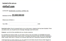 Tên miền vinfast.com được rao bán với giá 5 triệu USD