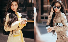 Á hậu Minh Kiên khoe suốt tóc đen mượt, khởi động xu hướng vải tweed trong mùa mới