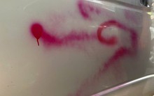 Xe đưa đón học sinh bị xịt sơn đỏ khi đang đậu trên vỉa hè