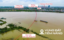 Toàn cảnh khu vực sẽ được xây cầu vượt sông Hồng, nằm giữa 2 cây cầu vượt trị giá 17.000 tỷ, kết nối với đại đô thị của Vinhomes