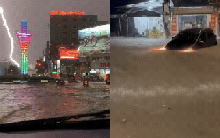 Mưa lớn ở Thái Nguyên khiến đường phố thành sông, ô tô bị nước cuốn trôi