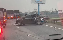 Tài xế may mắn thoát chết trong vụ tai nạn xe con trên cao tốc Hà Nội - Thái Nguyên