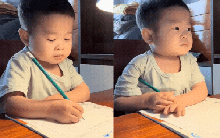 Cậu bé ngồi học nhưng biểu cảm như giáo sư chấm bài, suy tư rồi gật gù khiến ai xem cũng phải phì cười