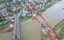 Cầu Đuống mới vẫn chơi vơi hai trụ cầu, chưa thể làm đường kết nối