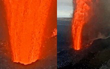 Cảnh tượng không tưởng ở Hawaii: Dung nham phun trào từ miệng núi lửa như cột lửa khổng lồ, cao ngang tháp Eiffel