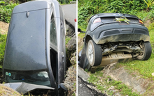 Tránh 2 người 'say rượu', VinFast VF 6 tông gãy cột đường rồi rớt hố: Tình trạng người lái gây bất ngờ