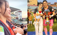 Yến Xuân chiếm spotlight khi bế con đến SVĐ ăn mừng vô địch cùng Lâm Tây, sắc vóc vẫn quyến rũ nhất dàn WAGs Việt