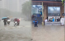 Mưa tầm tã không ngớt, "khu nhà giàu" Hà Nội ngập sâu: Nhiều biệt thự phải dựng rào chắn bằng tấm tôn, ngăn nước tràn vào