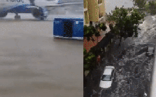 Chùm ảnh: Sân bay và đường phố biến thành sông do bão, tạo nên cảnh tượng khó tin tại quốc gia châu Á