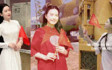 Dàn WAGs xinh đẹp diện áo dài, cầm cờ Việt Nam yêu nước: Doãn Hải My hay Chu Thanh Huyền ấn tượng hơn?