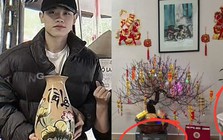 Không ai như Đình Bắc: Mang két sắt làm giá đỡ chậu hoa đào, mặc đồ kín bưng mua bình cắm hoa Tết cũng viral