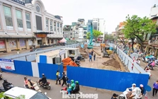 Trên công trường thi công bể nước ngầm chống ngập ở trung tâm Hà Nội