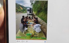 Du khách trải chiếu ngồi ăn uống dưới lòng đường ở thác Bản Giốc, rồi đăng facebook khoe: Đã bị xử lý