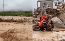 Clip lũ quét cuồn cuộn ở Lai Châu, lực lượng cứu hộ căng dây vượt dòng nước xiết đưa nạn nhân vào bờ