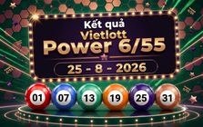 Vietlott 25/8 - Kết quả xổ số Vietlott Power 6/55 hôm nay 25/8/2026