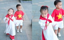 Phương Oanh khoe ảnh cặp sinh đôi mừng Tết Độc Lập, nhìn biểu cảm của cô con gái mà ai cũng phì cười