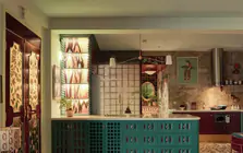 Biến căn hộ cũ 80m² thành không gian Art Deco với gam xanh - đỏ nổi bật