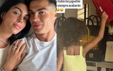 "Rich kid" nhà Ronaldo lấy túi Hermes làm đồ chơi