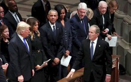 Bốn đời Tổng thống Mỹ ngồi chung hàng ghế trong lễ tang ông Bush (cha): Không còn chỗ cho thù hằn