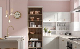 Phòng bếp ấm cúng với gam màu hồng