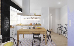 Căn bếp nhỏ đẹp tinh tế và hiện đại vì được sơn trắng toàn bộ không gian kết hợp nội thất gỗ