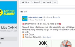 Giả mạo fanpage Điện máy Xanh bán hàng giá rẻ giật mình