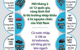 Infographics: 12 thị trường NK ô tô nguyên chiếc của Việt Nam