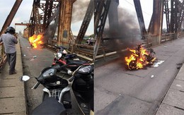 Cháy xe ngùn ngụt trên cầu Long Biên