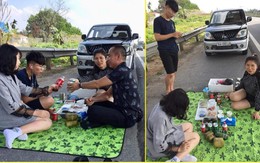 Dân mạng phẫn nộ với gia đình dừng xe, mở tiệc trên cao tốc Nội Bài - Lào Cai