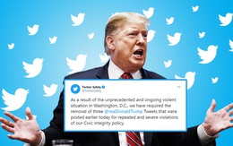 Thủ đô Mỹ bạo loạn chưa từng có, Twitter khóa tài khoản của ông Trump trong 12 giờ, dọa ngừng vĩnh viễn