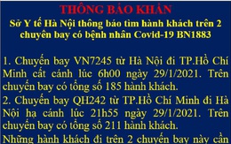 Thông báo khẩn tìm người trên 2 chuyến bay có ca bệnh COVID-19