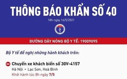 Bộ Y tế khẩn tìm người đi xe khách từ Hà Nội - Lạc Sơn, Hòa Bình ngày 7/5