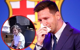 Thấy bố khóc, cậu út nhà Messi ngồi rung đùi cười tủm tỉm, tiếp nối truyền thống "cà khịa" trứ danh của 2 anh trai: Người là fan CR7, người lại anti Barca ra mặt